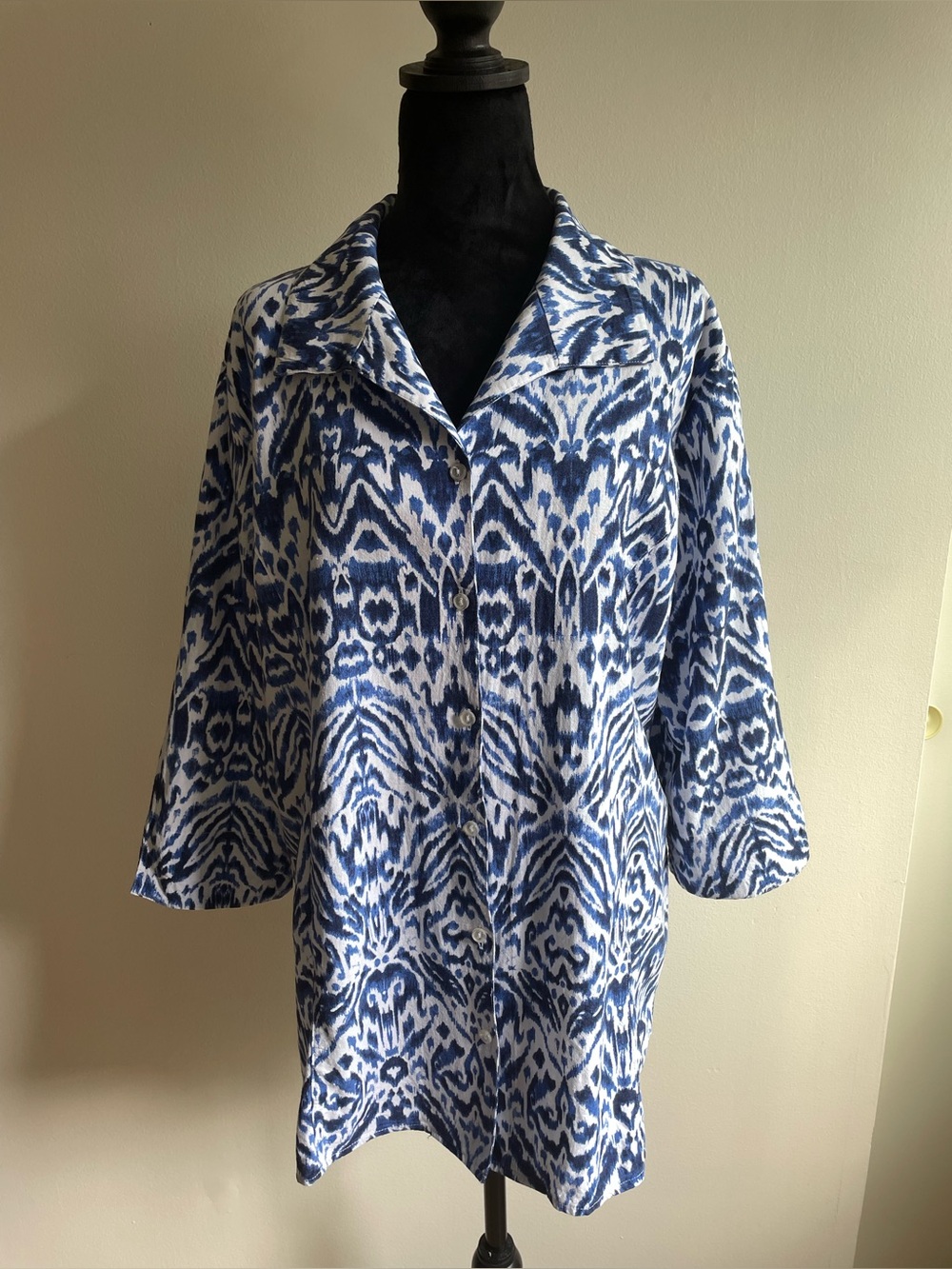 Tradition Country Collection Linen Blend Ikat Button Shirt Size 16